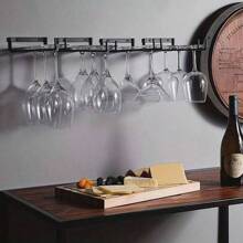 1 pieza Soporte para copas de vino de hierro ahorra espacio - Fácil instalación, almacenamiento debajo del gabinete para la cocina y la barra, organizador resistente para copas