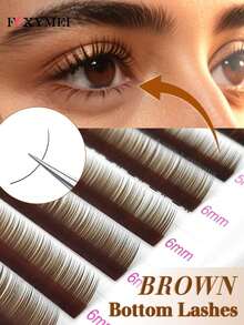FOXYMEI 12排棕色下睫毛J/B/C卷曲彩色下睫毛延长5-7毫米高品质单根睫毛进口材料超薄自然假睫毛适用于沙龙使用