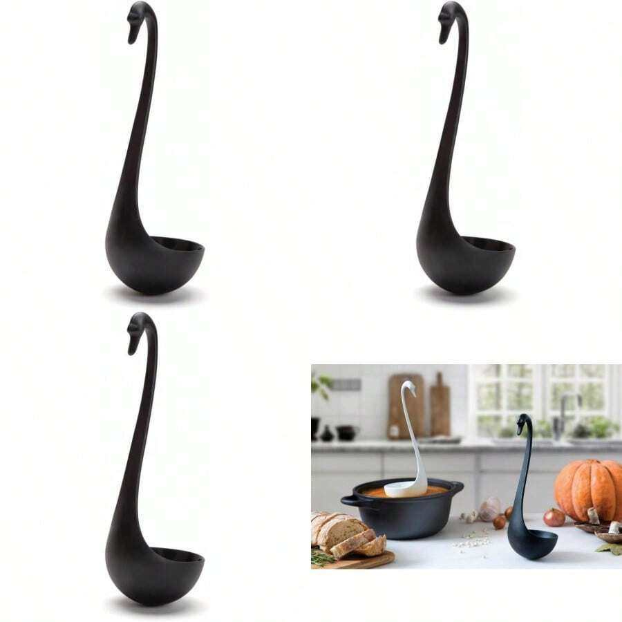 Swanky Swan Soup Ladle Heat Resistant Soup Ladles Cute Kitchen Accessories Unique Kitchen Gifts Fun Cooking Gadgets Cute Gifts Black - Black - View 1