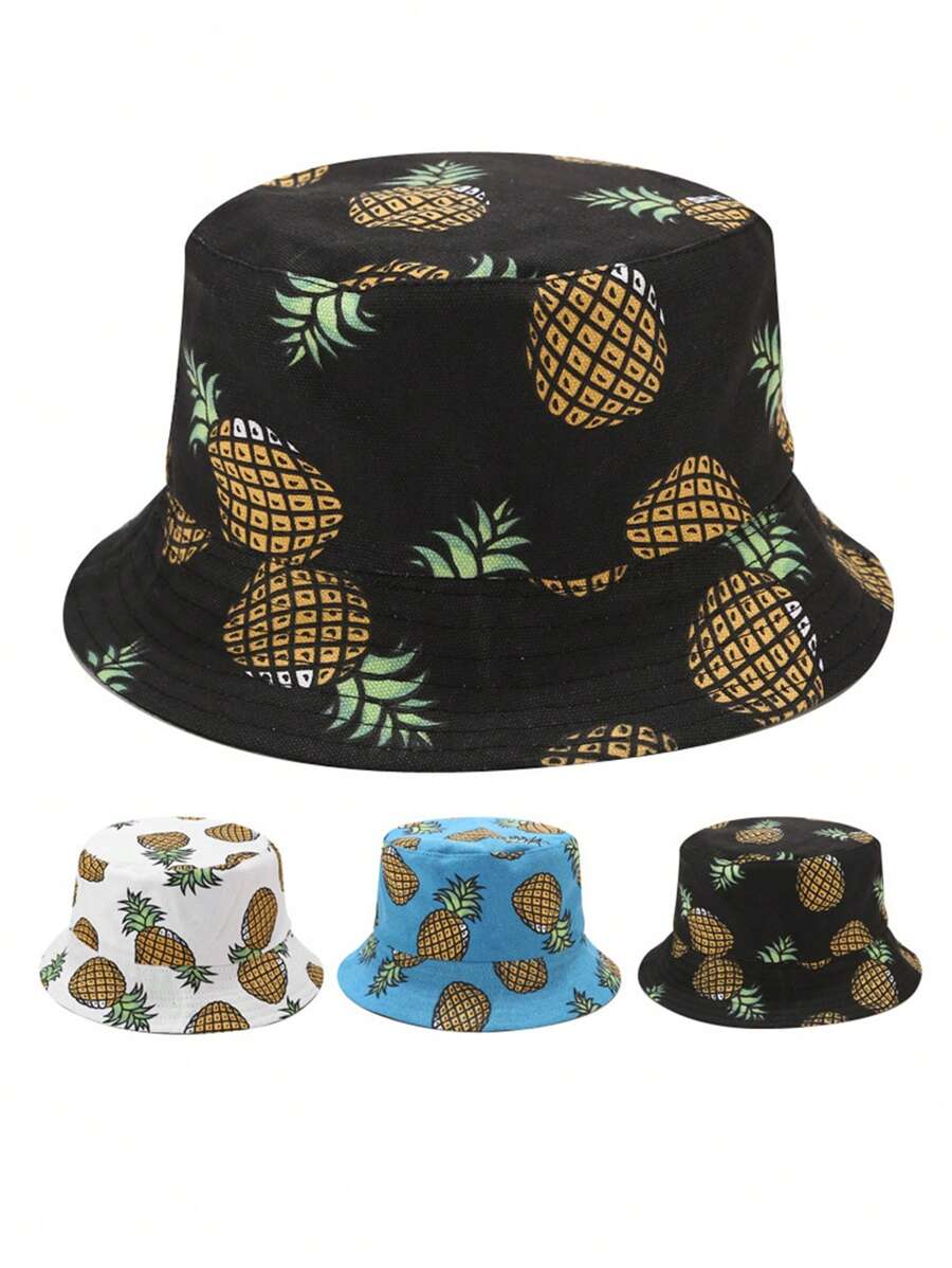 قبعة دلو صيفية للرجال وجهين بطباعة الأناناس، قبعة شمس للخارج عادية