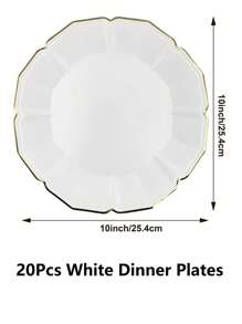 20 Stücke weiße Pappteller für Partys, 25,4 cm elegante Dinner-Teller mit goldenem Rand, Einwegteller für Hochzeiten und Geburtstage