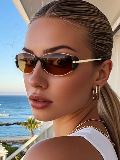 1pc Women Tea Color Cat Eye Fashion Glasses, Fashion Apparel Accessory For Summer Travel & Beach For Summer Beach Vacation,Outdoor,Travel