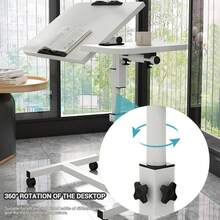 Movable Overbed Table With Wheels, 23.6-37.4in Adjustable Height Overbed Table, Rolling Tray Table, Medical Bedside Desk With 0-90 Degrees Tilting Surface For Home Office - 白色 - 查看 8