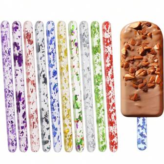 30 支可重复使用的彩色亚克力冰棒棍、蛋糕棒、冰淇淋棒、工艺棒、巧克力棒棒糖架 - 可重复使用的 DIY 冰棒棍，带有有趣的设计