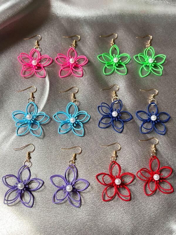 Hollow Fluorescent Enamel Iron Wire Flower Dangle Earrings, Fashionable Minimalist Fairy Style, Versatile