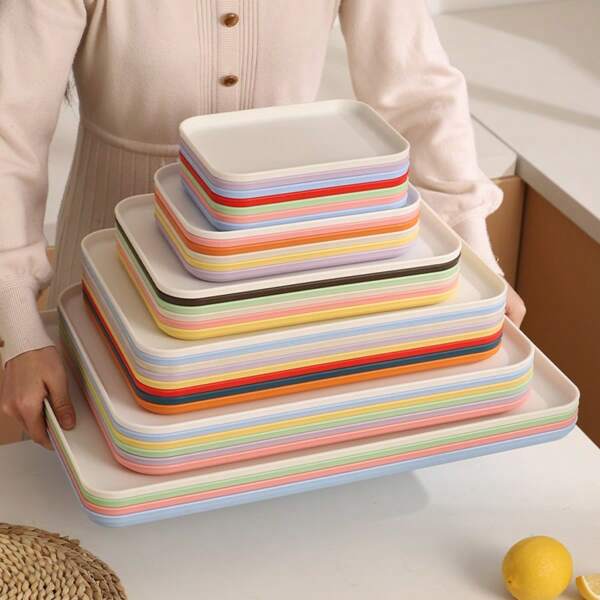 1pc Reusable Breakfast Tray, Rectangular Serving Tray, Fruit Tray, Tea Tray, Dessert Tray, Coffee Cup Tray, Decorative Snack Tray, Bread Tray, Kitchen Ware, Catering Accessories, Suitable For Home, Restaurant, Hotel, Cafe