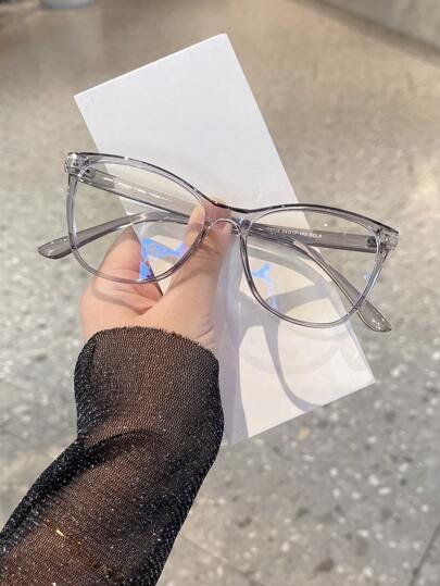 1 قطعة إطار نظارات رمادي شفاف شكل عين القطط للنساء، إطار بلاستيكي من شخصية حد أدنى، صلب اللون لمطابقة مكان العمل والمكتب، نظارات عتيقة غير موصوفة