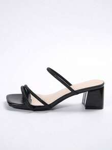 Fairy Style Square Toe Thick Heel Sandals For Women, Fashion Buckle Straps Rhinestone High Heels, Suitable For Dating, Shopping, Party, Meeting, Business Commute In Summer & Autumn - Black - View 5