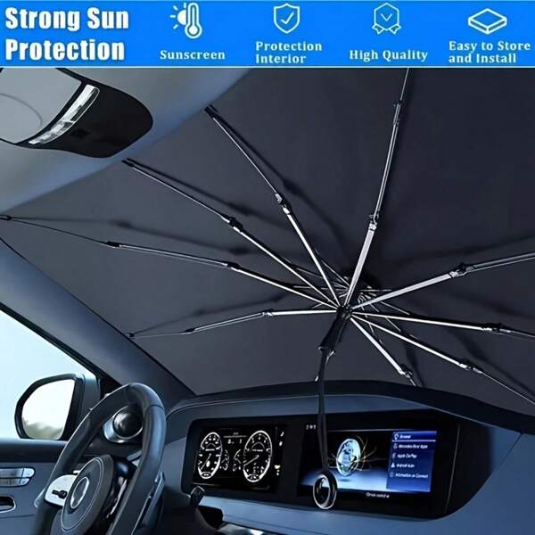 1pc Car Windshield Sun Shade, 2 Sizes Available - Small & Large, Foldable Sunshade Curtain, Blocks Heat & UV, Fits Small & Large Vehicles, Multifunctional As Sun Umbrella, Rain Umbrella, Heat Insulation Umbrella, Sunshade Umbrella, Auto Accessories