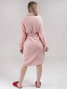 Unisex Adult Microfiber Bathrobe Soft Kimono Women Men Various Colors - 淺粉色 - 查看 3