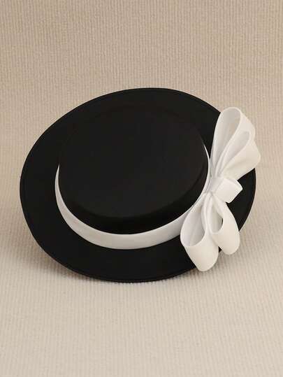 Women's Elegant Church Hat, French Fashion Hat, Bridal Mini Hat, British Style Hat, Lady's Fascinator Hat, Retro Hat, Bow Hat, Birthday Party Headdress, Party Dress Hat, Black Hat, Racing Hat, Formal Dress Hat, Large Hat