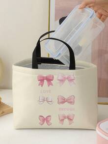 Bow Pattern Double-Sided Printing Portable Insulated Lunch Bag Large Capacity Ice Bag For Office School Travel - Multicolor - View 17