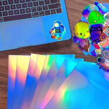 A4 Size 50 Sheets Holographic Printable Sticker Paper For Ink Jet & Laser Printer, Vinyl Sticker Printable Paper, Waterproof Glossy Sticker Paper Dries Quickly - 8.3 X 11.7 Inch, Rainbow