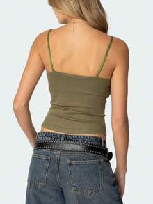 Women's V Neck Tank Tops Double Lined Adjustable Strap Camisole Shirt - xanh quân đội - Xem 5