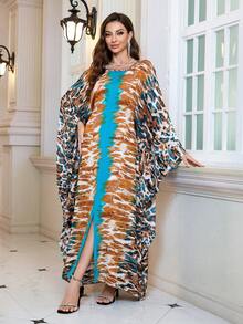 Women's Elegant Leopard Print Kaftan Dress Plus Size Summer Bohemian Belted Modest Dress Long Home Holiday Dresses Outfits - Multicolor - View 7