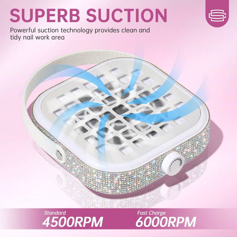 CHRISTINE SHELLY Nail Dust Collector, Mini Type-C Diamond Vacuum Fan Dust Collector For Beginner With 30PCS Cotton, Powerful Dust Suction Machine Manicure Pedicure Tool For Acrylic Nail Polishing,Home - kim cương trắng - Xem 1