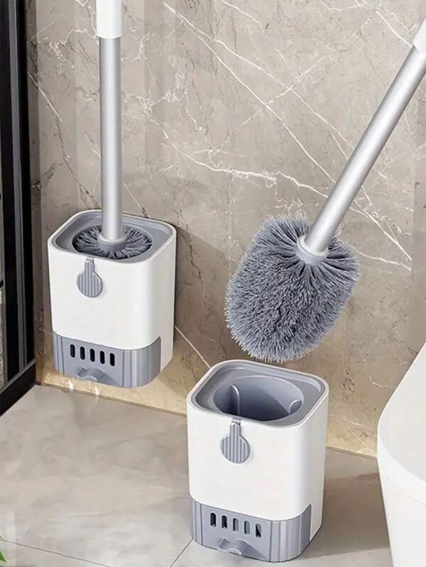 1 conjunto de escova de vaso sanitário de parede com suporte, cabo longo, escova de limpeza de vaso sanitário flexível, alcança áreas difíceis, produtos de limpeza para banheiros e hotéis