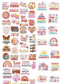 1 Set Of 16/18/30pcs Inspirational Quotes English Letters Embroidered Patches Cute Cartoon Clothing Decorative Cloth Stickers DIY Iron On Patches Sew Ornament Badge Applique Suitable For Backpacks, Jeans, Jackets, T-Shirts, Dresses, Etc - Multicolor - View 2
