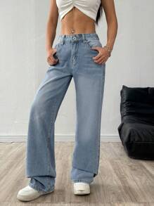 Mode Multi-Button Lichtblauwe Denim Casual Cowgirl Dames Lente En Zomer Losse Rechte Jeans