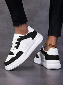 New Women's All-Season Casual Sneakers, White/Black/Green Color Slip-Resistant Lightweight Sneakers, Round Toe Lace-Up Women's Shoes, For Party, Daily Wear