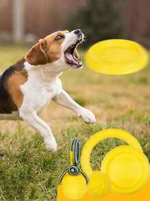 1pc Yellow Dog Chew Toy, Durable Multifunctional Bone Shaped EVA Material With Pull Rope Toy, Pet Ball Shaped Toy, Ball Shaped Toy With Pull Rope, Dog Chew Pull Ring Toy, Dog Toy, Ideal For Training, Retrieval And Swimming Activities; Perfect For Energetic Chewers