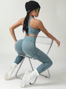 Seamless Women Sports Bra & High Waist Tummy Control Yoga Pants Set, Supportive & Shock-Absorbent