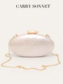 1. 白色贝壳形亚克力手拿包，金属质感亚克力晚宴包，闪亮蛋形钱包和手提包，适合女性婚礼、派对、秋季、冬季、假期和其他场合，必备单品。 - 白色 - 查看 2