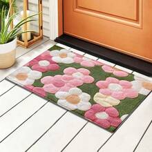 1pc Vibrant 2D Flower Design Microfiber Bath Rug, Non-Skid And Super Soft Bathroom Floor Rugs, Doormat, Bathroom Water Absorption Mat, Machine Washable, Low Pile, TPR Backing, Knit Fabric, ForBathroom, Bedroom, Kitchen, Entryway, Indoor & Outdoor Use, Bathroom Accessories & Decor, Perfect New Home Gift
