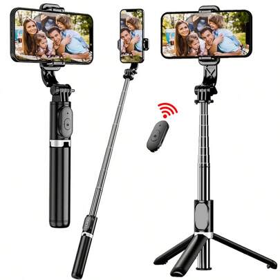 40-Inch Retractable Selfie Stick – Professional Floor Tripod For Live Streaming, With Wireless Remote, 360° Rotation, Stable Anti-Shake Design. Ideal For Travel Vlogs & Outdoor Live Streaming. Compatible With Smartphones Black For Summer Vacation, Travel, Outdoor Activities, Live Streaming Tripod Stand