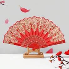 Ventaglio bianco da donna con fiori d'argento, ventaglio pieghevole di moda per la danza