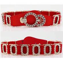1pc Bohemian Style Solid Color Casual Elegant Cute Party Palace Waist Belt With Elastic Band And Rhinestone Decoration, All Season