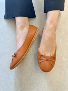 Fashionable & Versatile All-Match Casual Bow Flat Shoes - Camel - View 3