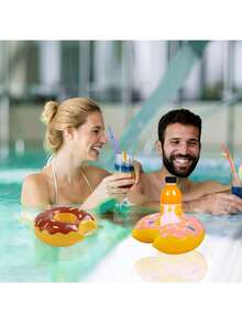 2 حامل كوب نفاخ على شكل دونات، مصنوع من مادة PVC سميكة، طافي للمشروبات بحمام السباحة، مناسب لحفلات حمام السباحة والشاطئ وأنشطة المياه الخارجية - متعدد الألوان - مشاهدة 3