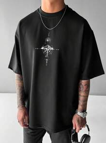 Plus Size Men's Nautical Map Print Round Neck Short Sleeve T-Shirt, Summer