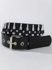 1pc Punk Rock Rivet Belt - Black Leather With Pyramid Studs & Leopard Print Bullet Head Buckle, Street Style Accessory For Daily & Holiday Outfits Summer, School Casual, Business, Boyfriend Husband Father Dad Men Gift, Daily Wear, Fashion, Teen, Outdoor, Vacation, Athletic, Travel, Street, Boho, Vintage Fall, Autumn, Halloween Autumn-Winter Accessories,Suitable For Teens, Youth,Men,Casual, Outdoor, Athletic, Vacation, Graduation Gifts, Birthday, Daily Wear