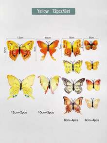 Set de 12 calcomanías de mariposas amarillas de doble capa personalizadas - Amarillo - Ver 3