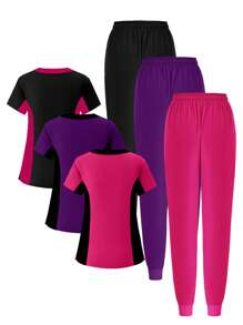 (Six-Piece Set) Scrubs Uniform Women's Running Matte Elastic Sports Nurse  Uniform Wash Clothes Work Clothes Breathable Scrub Shirt