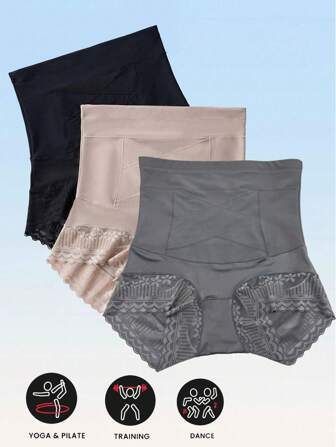 1pc High Waist Women Lace Waist Trainer Shapewear Tummy Control Panties, Abdomen Slimming Seamless Briefs, Sports Yoga Butt Lifting Plus Size Gym Accessories