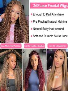 38Inch Highlight Jerry Curly 360 Lace Front Wigs Human Hair 4/27 Honey Blonde Transparent Lace Pre Plucked Hair Curly Wigs For Women 360 Full Lace Frontal Wigs Human Hair - S4/27 - View 4