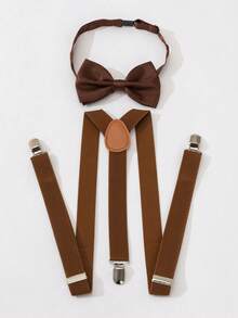 1 Set Unisex Black Simple Adjustable Bow Tie And Suspender Pants, Suitable For School, Daily Wear, Performance, Party, Back To School, Holiday Gift - Suspenders + Bow Tie - View 14