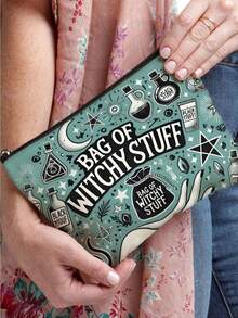 Mystical Witchy Makeup Bag - Lightweight Zippered Cosmetic Pouch With Double-Sided Witch-Themed Print, Witchy Vibes, Crescent Moon & Stars Design, Ideal Travel Toiletry Bag & Coin Purse, Perfect Gift For Her On Birthdays, Christmas, Valentine's, Celestial Print|Double Sided Print, Back To School Back To School Supplies - Multicolor - View 3