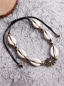 1pc Boho Shell Flower Handmade Beaded Ankle Bracelet, Adjustable Summer Beach Foot Jewelry - Multicolor - View 6