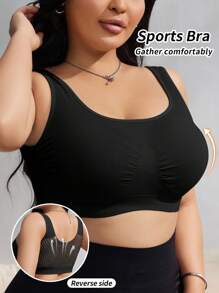 1pc Women Plus Size Hollow Back Breathable Wear-Anywhere Cropped Racerback Cami Tank Top, For Streetwear, Yoga, Running