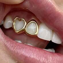 THATBOY 1PC/2PCS/4PCS/SET 18K Golden Plated Hollow Out Double Heart Grill, Everyday Wear Jewelry Teeth Grill, Dental - Multicolor - View 4