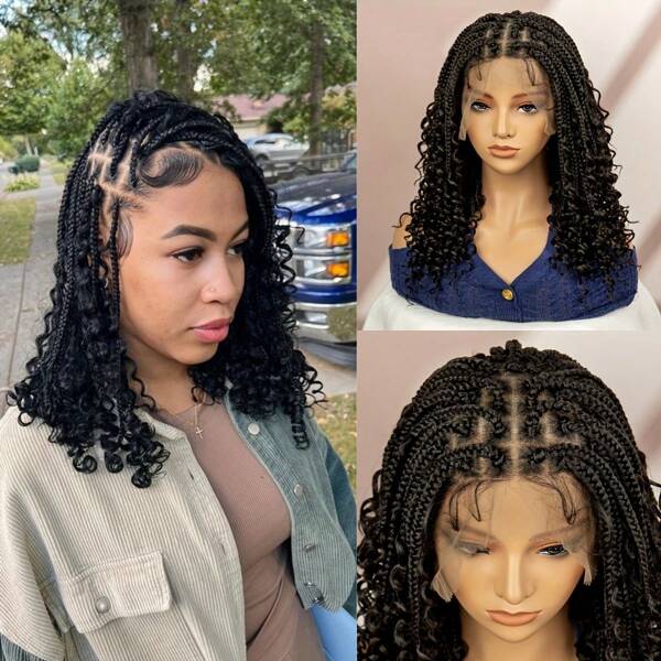 Perruque à front de dentelle tressée à la main à 360 degrés avec des cheveux de bébé, tresses synthétiques noires pour femmes, fibres résistantes à haute température, style vacances, densité à 180% - convient à toutes les personnes