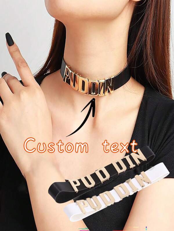 1pc Custom Letter Collar, You Can Choose The First Letter Of The Other Party's Name, The Abbreviation Of The Anniversary And Other Letters With Special Meanings, Creating A Sense Of Exclusivity, So That The Recipient Feels Unique, Rhinestones Are Inlaid On The Letters And Collars, Sparkling In The Light