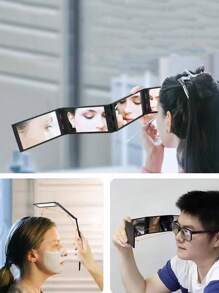 1 Stück 3-fach Vier-Seiten Spiegel, Multi-Winkel Einstellung zum Betrachten, tragbarer teleskopischer Rückwärts-Ganzkörperspiegel faltbar 3-fach Schminkspiegel, geeignet für Outdoor-Reisen tragbar, kleine Größe und bequeme Aufbewahrung, Schulanfang