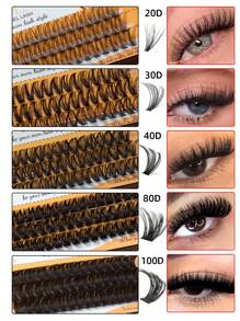 60 Clusters 3 Rows D Curl 20D Lash Clusters Synthetic Faux Mink Eyelashes Individual Lashes, Fluffy Mega Volume Eyelash Extensions 8 10 12 14 16mm DIY Eyelash Clusters At Home Natural Eyelash Extension 3D Russian Strip Personal Eyelash Makeup Tool