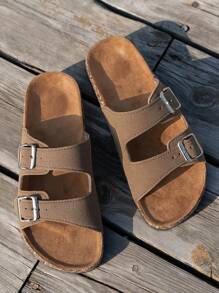Pantuflas cómodas y retro para hombre con puntera abierta - Transpirables, suela antideslizante y duradera de PVC, diseño ajustable de doble hebilla, zapatos casuales cómodos - Adecuados para uso indoor y outdoor