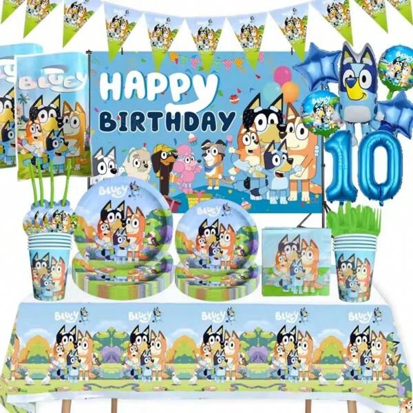 Bluey Décorations et mise en scène pour fête sur le thème de Bluey, cadeaux parfaits pour fêtes et vacances, décorations d'anniversaire pour carnaval (style et couleur aléatoires)